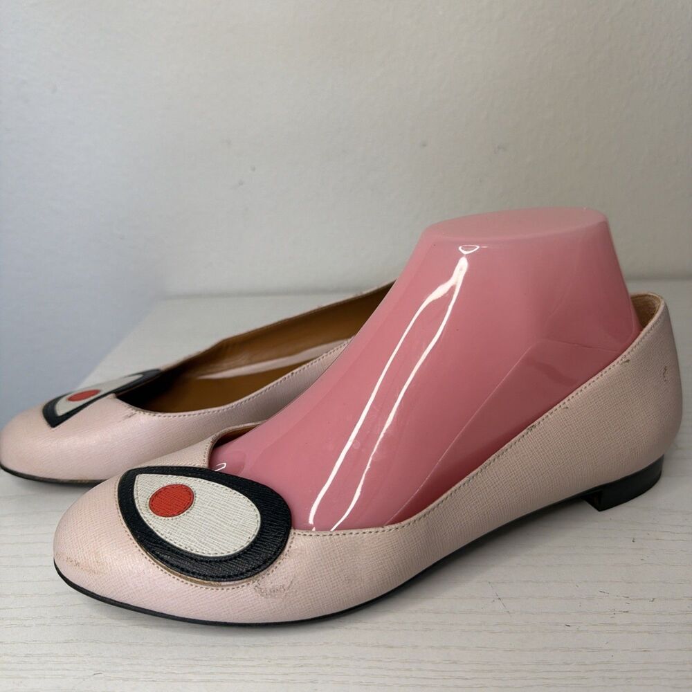 FENDI Pink Leather Pumps Heels EU 38 US 7.5 Round Toe Flats Designer